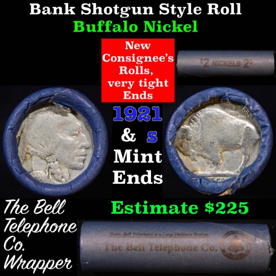 Buffalo Nickel Shotgun Roll in Old Bank Style 'Bell Telephone' Wrapper 1921 & S Mint Ends