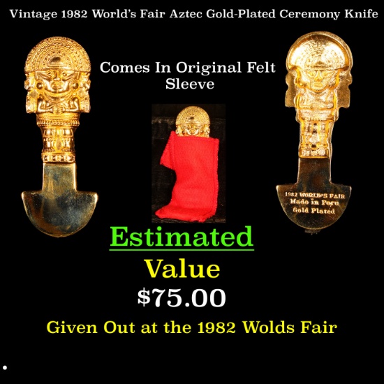 Vintage 1982 World's Fair Aztec Gold-Plated Ceremony Knife Grades