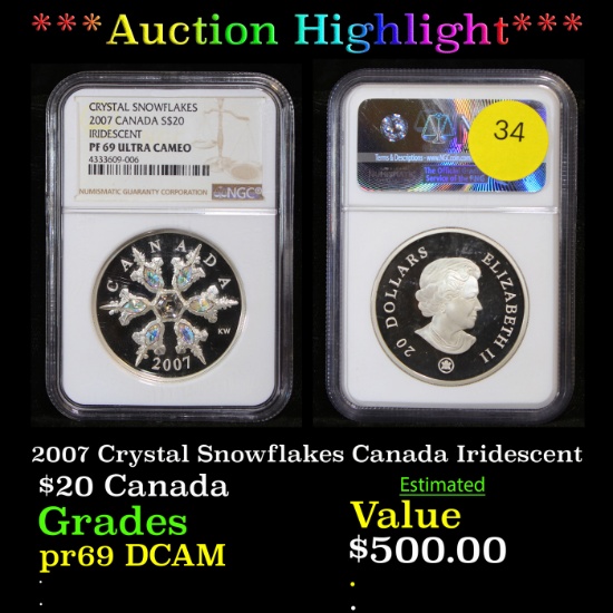 Proof ***Auction Highlight*** NGC 2007 Crystal Snowflakes Canada Iridescent 20 Graded pr69 DCAM By N