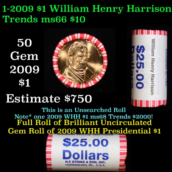 ***Auction Highlight*** Mint Sealed Roll 2009 William Henry Harrison Presidential $1 Coin NF String