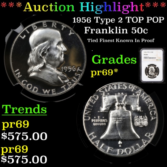 Proof ***Auction Highlight*** NGC 1956 Type 2 TOP POP Franklin Half Dollar 50c Graded pr69* By NGC (