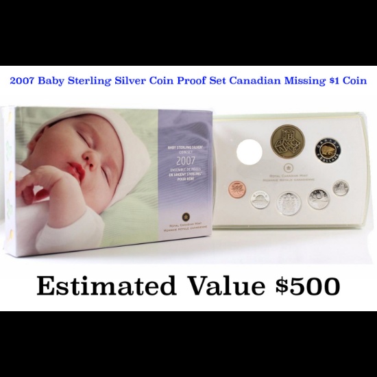 ***Auction Highlight*** 2007 Baby Sterling Silver Coin Proof Set Canadian Missing $1 Coin