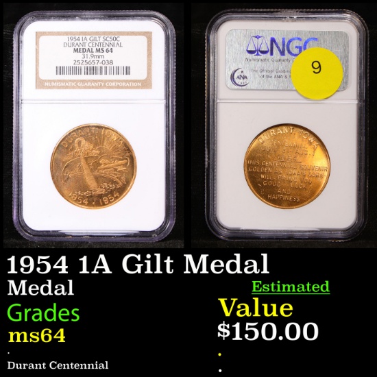 NGC 1954 1A Gilt Medal SC50C Graded ms64 By NGC