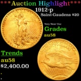 ***Auction Highlight*** 1912-p Saint-Gaudens $20 Gold Double Eagle Grades Choice AU/BU Slider (fc)