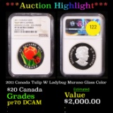 Proof ***Auction Highlight*** NGC 2011 Canada Tulip W/ Ladybug Murano Glass Color 20 Graded pr70 DCA
