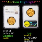 ***Auction Highlight*** NGC 1914-d Gold Indian Eagle $10 Graded ms62 By NGC (fc)