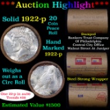 ***Auction Highlight*** Full solid Date 1922-p Peace silver dollar roll, 20 coin (fc)
