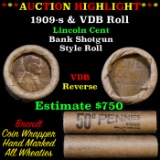 Lincoln Wheat cent 1c orig roll, 1909-s end, VDB other end