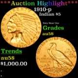 ***Auction Highlight*** 1910-p Gold Indian Half Eagle $5 Grades Choice AU/BU Slider (fc)