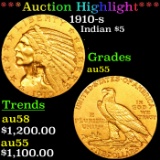 ***Auction Highlight*** 1910-s Gold Indian Half Eagle $5 Grades Choice AU (fc)