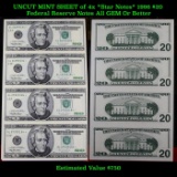 ***Auction Highlight***  UNCUT MINT SHEET of 4x **Star Notes** 1996 $20 Federal Reserve Notes All GE