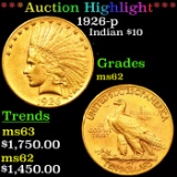 ***Auction Highlight*** 1926-p Gold Indian Eagle $10 Grades Select Unc (fc)