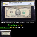 PCGS Mint Error 1977 $5 FRN Gutter Fold Error Graded vf20 By PCGS