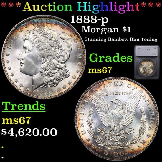 ***Auction Highlight*** 1888-p Morgan Dollar $1 Graded ms67 By SEGS (fc)