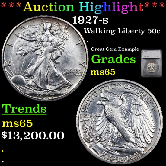 ***Auction Highlight*** 1927-s Walking Liberty Half Dollar 50c Graded ms65 By SEGS (fc)