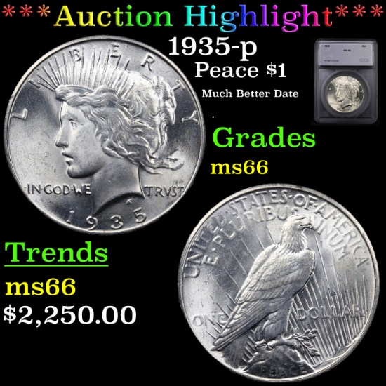 ***Auction Highlight*** 1935-p Peace Dollar $1 Graded ms66 By SEGS (fc)