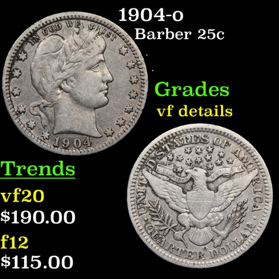 1904-o Barber Quarter 25c Grades vf details