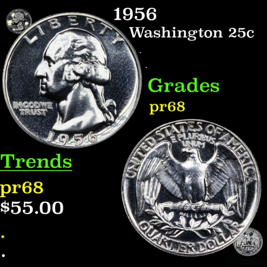 Proof 1956 Washington Quarter 25c Grades GEM++ Proof