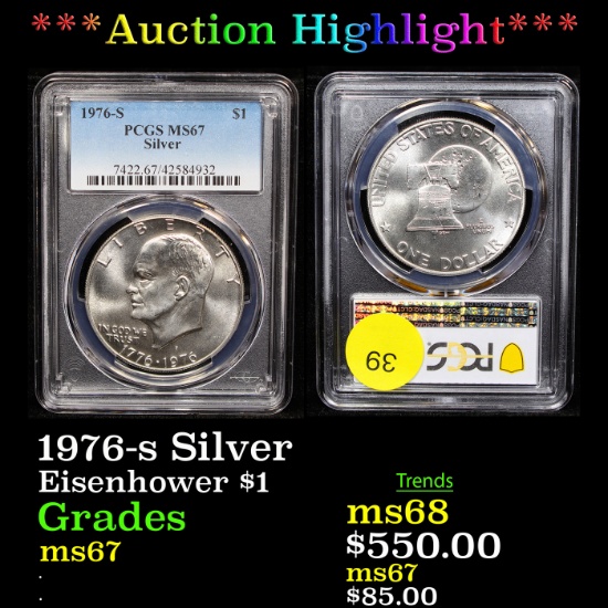 ***Auction Highlight*** 1976-s Silver Eisenhower Dollar $1 Graded ms67 By PCGS (fc)