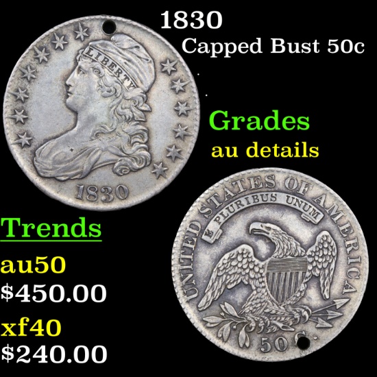 1830 Capped Bust Half Dollar 50c Grades AU Details