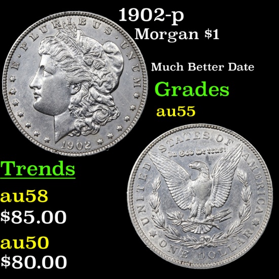 1902-p Morgan Dollar $1 Grades Choice AU