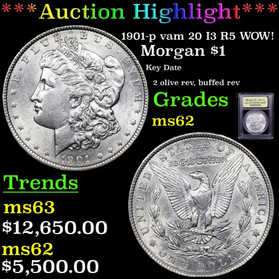 ***Auction Highlight*** 1901-p vam 20 I3 R5 WOW! Morgan Dollar $1 Graded Select Unc By USCG (fc)