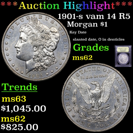 ***Auction Highlight*** 1901-s vam 14 R5 Morgan Dollar $1 Graded Select Unc By USCG (fc)