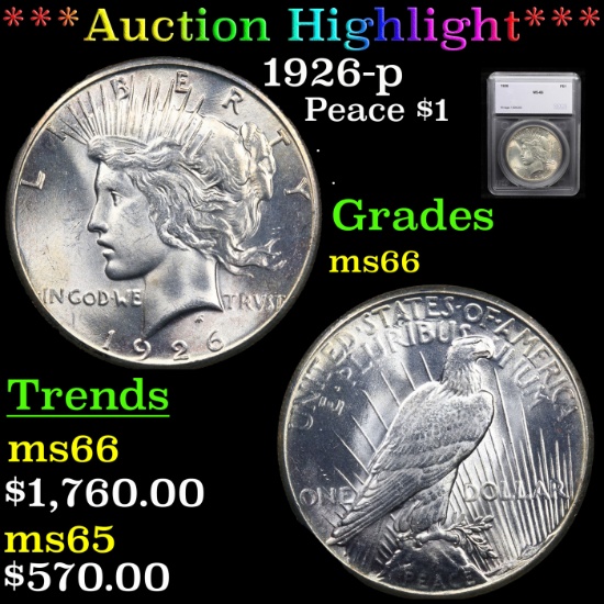 ***Auction Highlight*** 1926-p Peace Dollar $1 Graded ms66 By SEGS (fc)