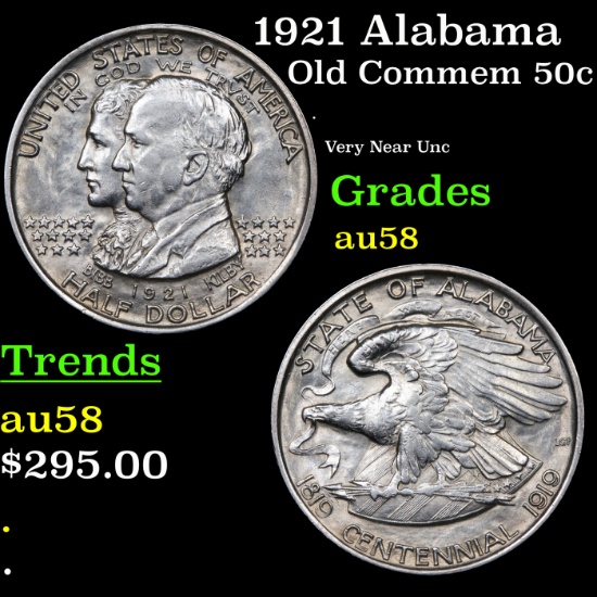 1921 Alabama Old Commem Half Dollar 50c Grades Choice AU/BU Slider