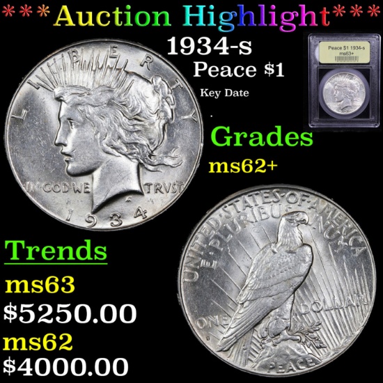***Auction Highlight*** 1934-s Peace Dollar $1 Graded Select Unc By USCG (fc)