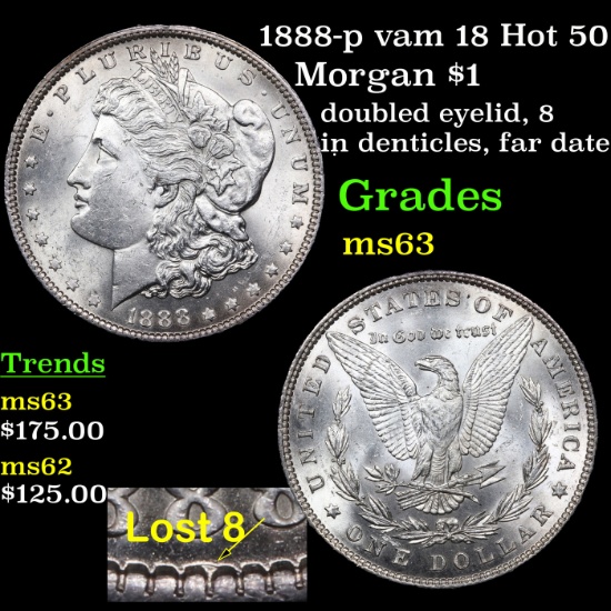 1888-p vam 18 Hot 50 Morgan Dollar $1 Grades Select Unc