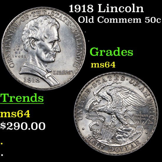 1918 Lincoln Old Commem Half Dollar 50c Grades Choice Unc