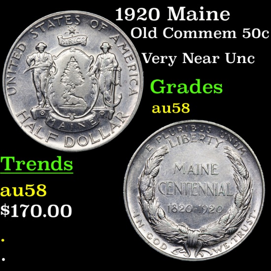 1920 Maine Old Commem Half Dollar 50c Grades Choice AU/BU Slider