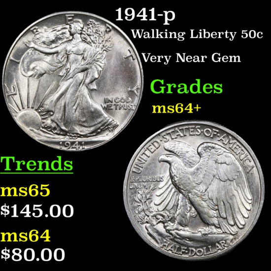 1941-p Walking Liberty Half Dollar 50c Grades Choice+ Unc