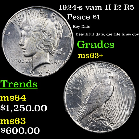 1924-s vam 1I I2 R5 Peace Dollar $1 Grades Select+ Unc