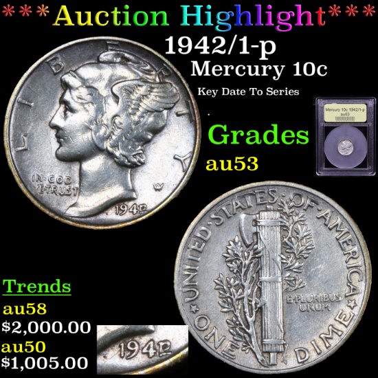 ***Auction Highlight*** 1942/1-p Mercury Dime 10c Graded Select AU By USCG (fc)