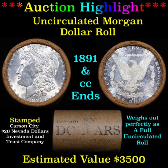 ***Auction Highlight*** 1891 & CC Uncirculated Morgan Dollar Shotgun Roll (fc)