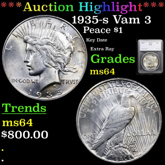 ***Auction Highlight*** 1935-s Vam 3 Peace Dollar $1 Graded ms64 By SEGS (fc)