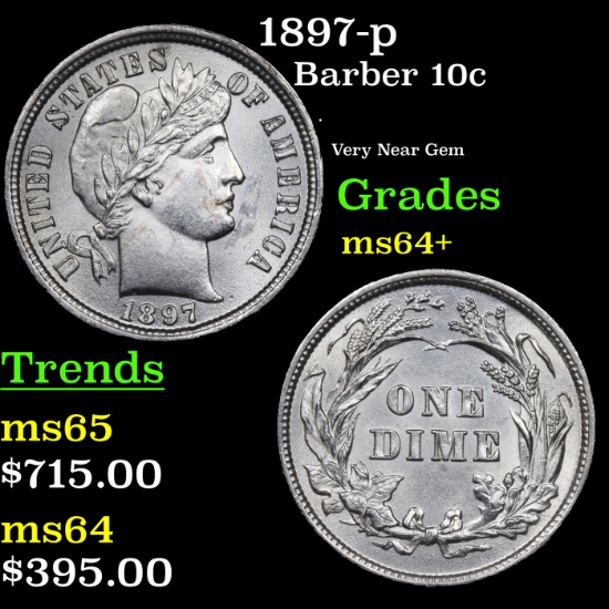 1897-p Barber Dime 10c Grades Choice+ Unc