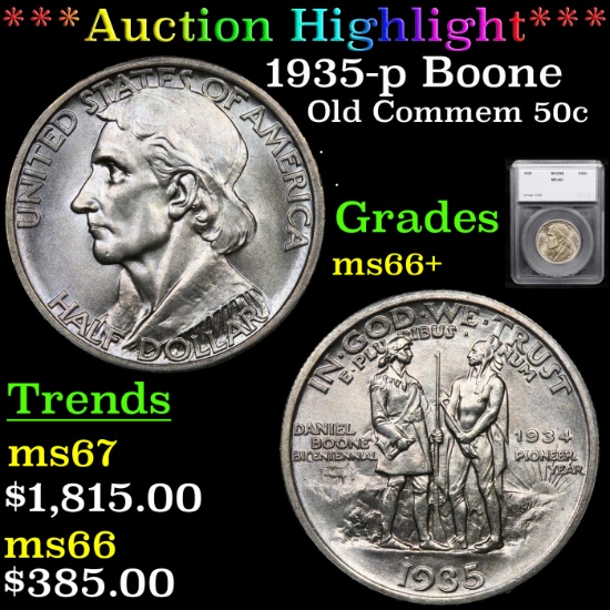 ***Auction Highlight*** 1935-p Boone Old Commem Half Dollar 50c Graded ms66+ By SEGS (fc)