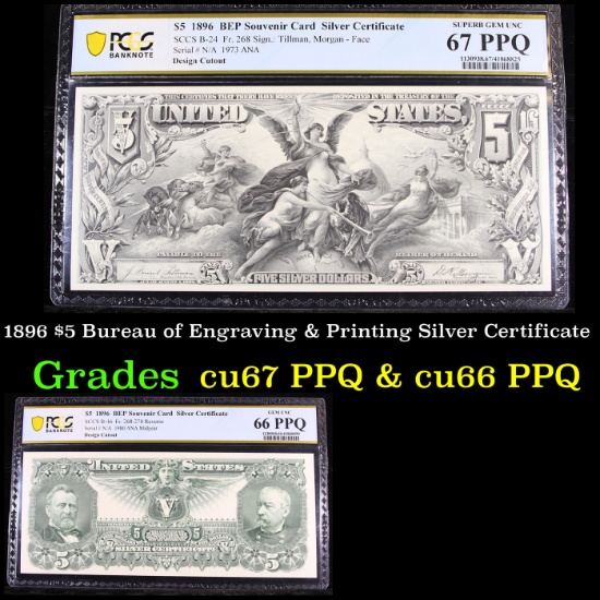 PCGS 1896 $5 Bureau of Engraving & Printing Silver Certificate Graded cuu67 PPQ By PCGS