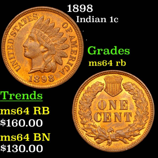 1898 Indian Cent 1c Grades Choice Unc RB