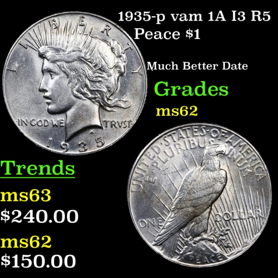 1935-p vam 1A I3 R5 Peace Dollar $1 Grades Select Unc