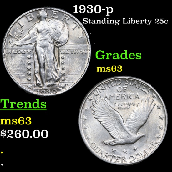 1930-p Standing Liberty Quarter 25c Grades Select Unc