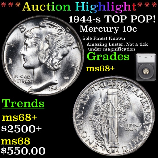 ***Auction Highlight*** 1944-s TOP POP! Mercury Dime 10c Graded ms68+ By SEGS (fc)