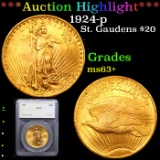 ***Auction Highlight*** 1924-p Gold St. Gaudens Double Eagle $20 Graded ms63+ By SEGS (fc)