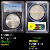 PCGS 1886-p Morgan Dollar $1 Graded ms64 By PCGS