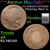 ***Auction Highlight*** 1793 WREATH LETTERED Flowing Hair large cent 1c Graded g4 By SEGS (fc)