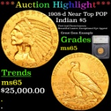 ***Auction Highlight*** 1908-d Near Top POP Gold Indian Half Eagle $5 Graded ms65 By SEGS (fc)