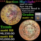 ***Auction Highlight*** 1820 LG date Near top pop Coronet Head Large Cent 1c Graded ms65+ rb By SEGS